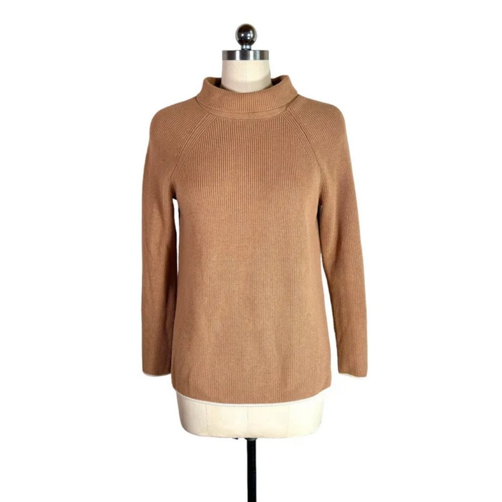 SOLD talbots tan 100% pima cotton ribbed knit sweater Mp petite medium